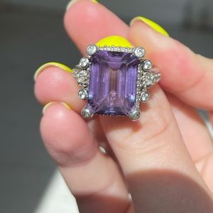 Judith Ripka Amethyst Emerald-cut Diamonique Cocktail Ring